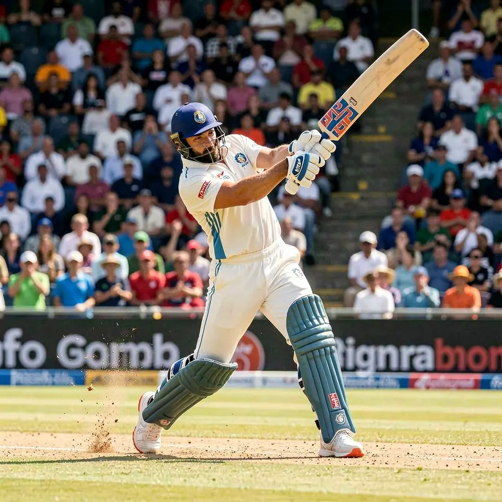 Professional cricket batsman playing an attacking shot in a packed stadium capturing the thrill of live cricket betting with KASH7777 in Bangladesh