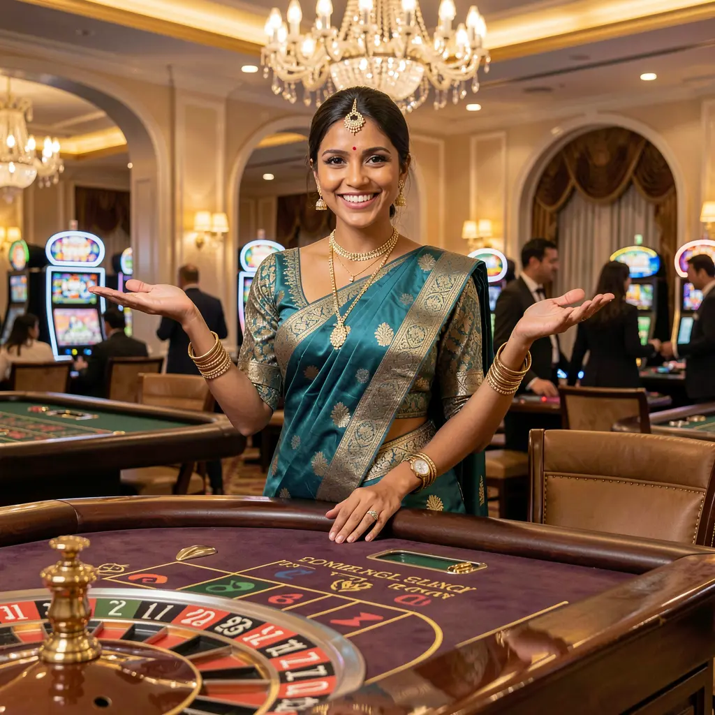 KASH7777 – Join immersive live casino tables designed for Bangladeshi players Elegant live casino dealer at a roulette table inside a luxury studio, welcoming players to an immersive KASH7777 live gaming experience in Bangladesh